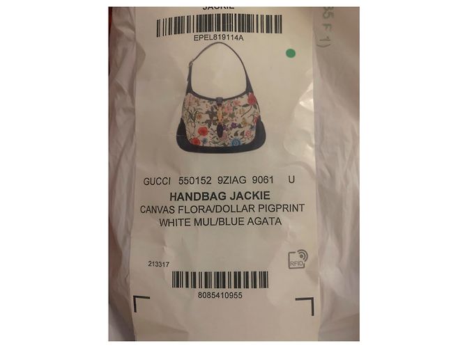 Borsa Gucci Jackie Hobo Flora Pelle Blu e Tela Bianca Bianco sporco - vista 4