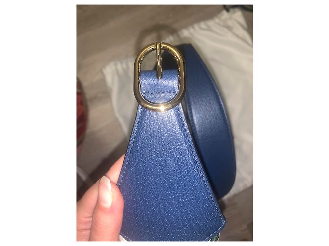 Borsa Gucci Jackie Hobo Flora Pelle Blu e Tela Bianca Bianco sporco - vista 5