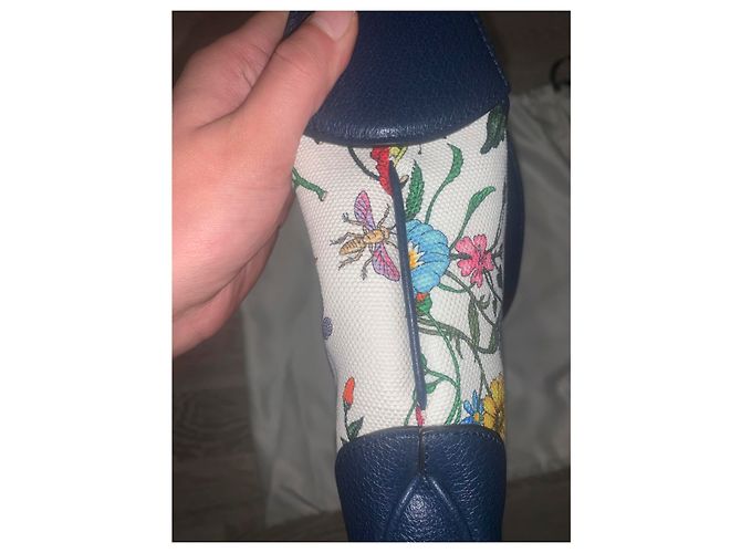 Borsa Gucci Jackie Hobo Flora Pelle Blu e Tela Bianca Bianco sporco - vista 6