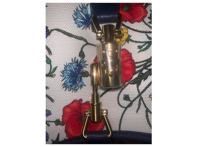 Borsa Gucci Jackie Hobo Flora Pelle Blu e Tela Bianca Bianco sporco - vista 7