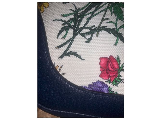 Borsa Gucci Jackie Hobo Flora Pelle Blu e Tela Bianca Bianco sporco - vista 8