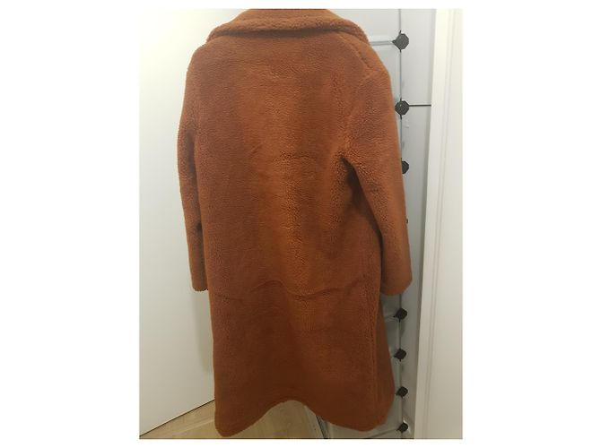 Abrigo largo Maje Gourson marrón efecto pelo Castaño - vista 8