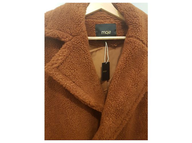 Abrigo largo Maje Gourson marrón efecto pelo Castaño - vista 4