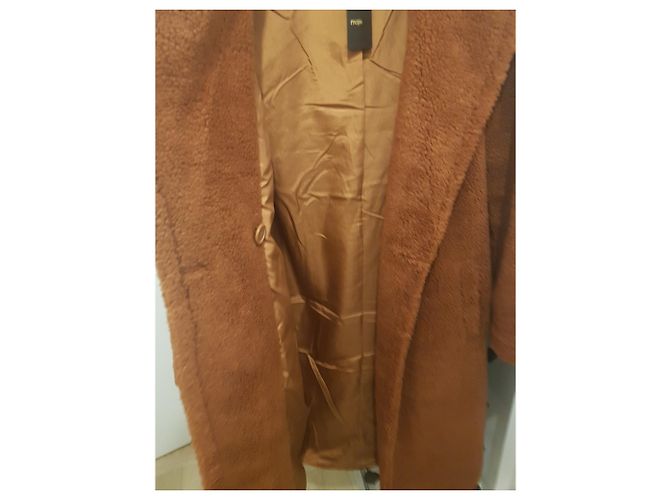 Abrigo largo Maje Gourson marrón efecto pelo Castaño - vista 5