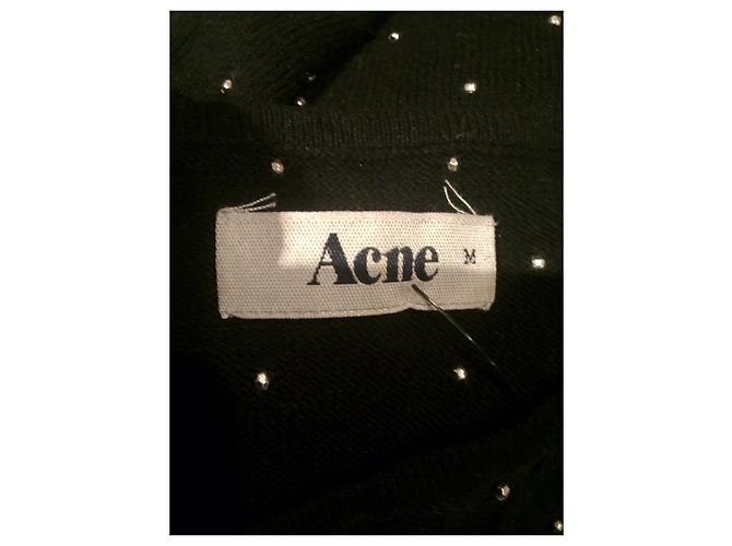 Pull en maille de lin clouté Acne Precious, Size M Noir Argenté - vue 4