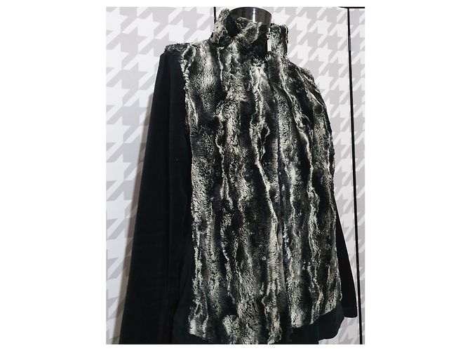 Louis Féraud Strickjacke Jacke Schwarz Grau Baumwolle Pelz Mehrfarben - Ansicht 2