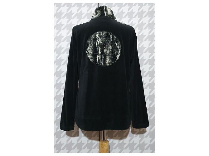 Louis Féraud Strickjacke Jacke Schwarz Grau Baumwolle Pelz Mehrfarben - Ansicht 3
