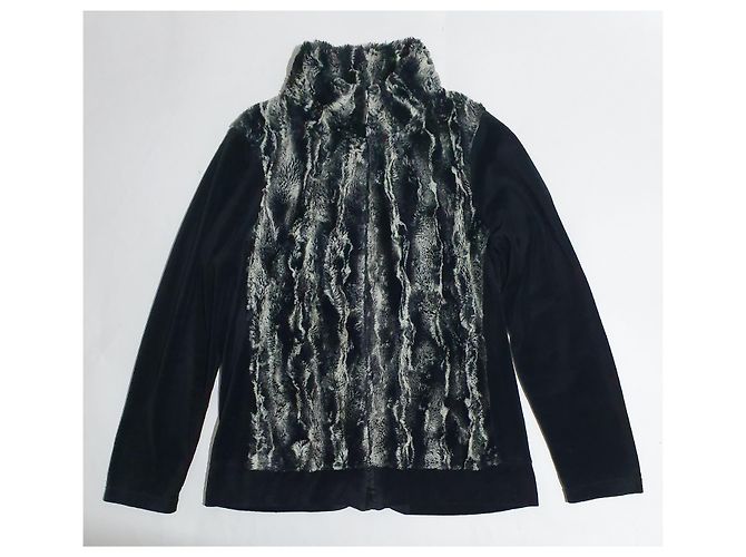 Louis Féraud Strickjacke Jacke Schwarz Grau Baumwolle Pelz Mehrfarben - Ansicht 4