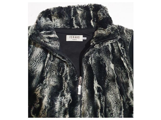 Louis Féraud Strickjacke Jacke Schwarz Grau Baumwolle Pelz Mehrfarben - Ansicht 5