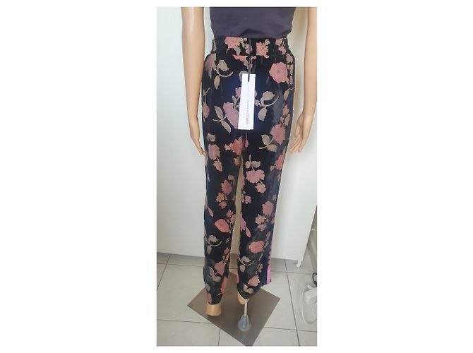 Autre Marque Isabelle Blanche Hose aus schwarzem Samt mit Blumenprint - Ansicht 3