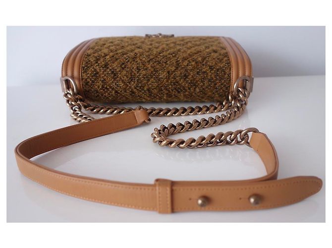 BORSA CHANEL BOY TWEED GOLD D'oro - vista 12