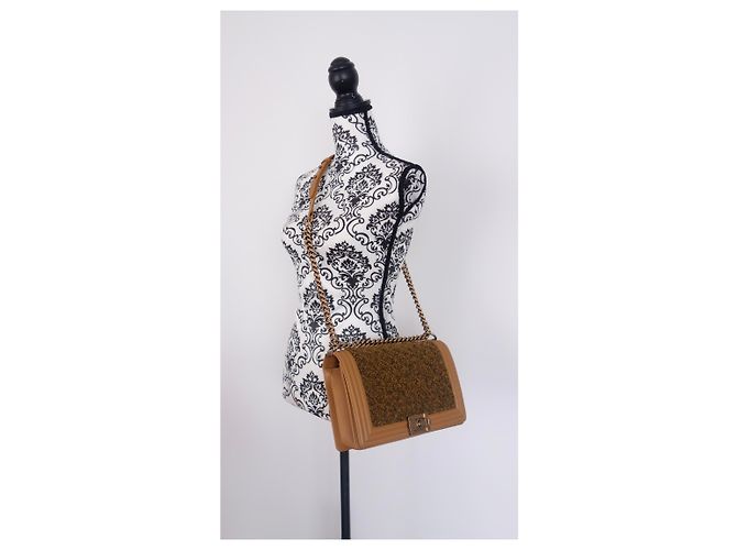 BORSA CHANEL BOY TWEED GOLD D'oro - vista 4