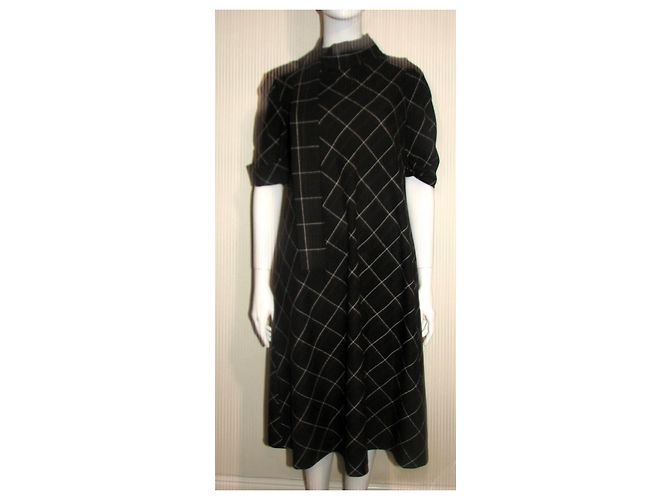 Escada wool dress with shawl collar Black White - view 2