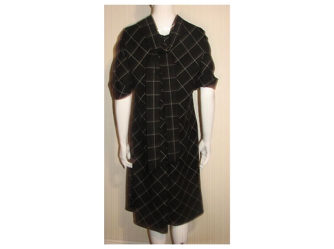 Escada wool dress with shawl collar Black White - view 3