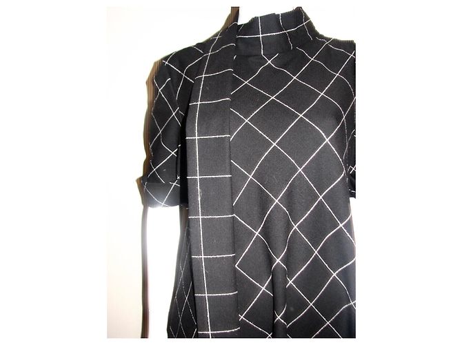 Escada wool dress with shawl collar Black White - view 6