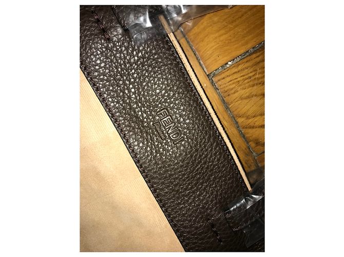 Borsa cabas Fendi Pelliccia beige e marrone scuro pelle - vista 3