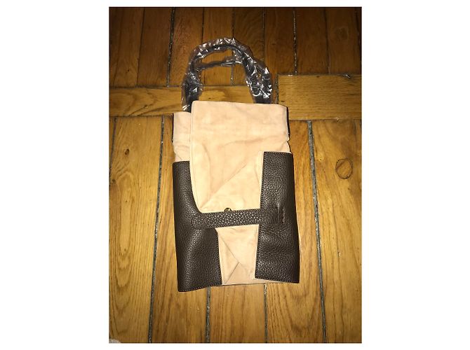 Borsa cabas Fendi Pelliccia beige e marrone scuro pelle - vista 5