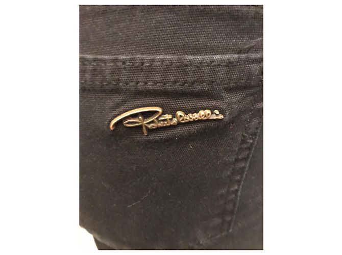Vaqueros rectos negros Roberto Cavalli de algodón con canesú de terciopelo - vista 2