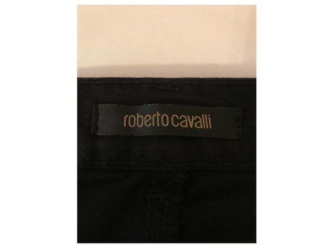 Vaqueros rectos negros Roberto Cavalli de algodón con canesú de terciopelo - vista 6