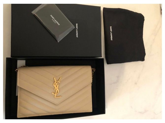 Saint Laurent Portafoglio con catena a busta Beige - vista 2