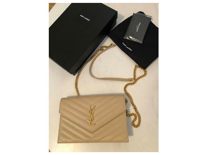 Saint Laurent Portafoglio con catena a busta Beige - vista 5