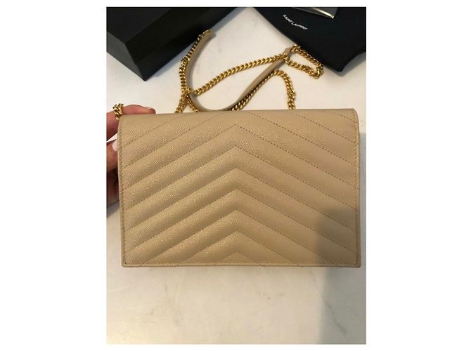 Saint Laurent Portafoglio con catena a busta Beige - vista 6