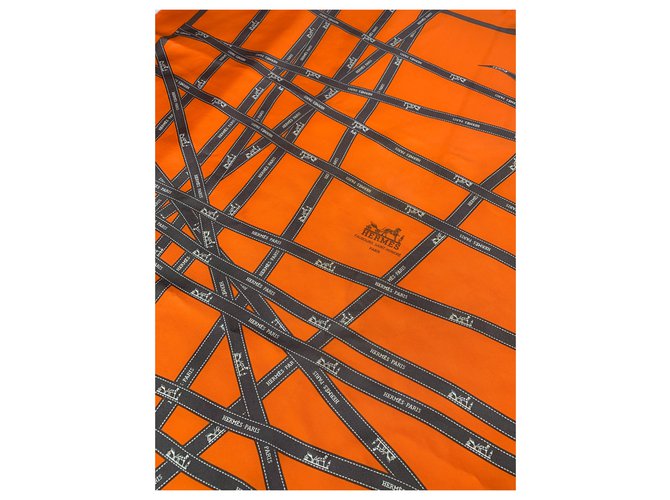 Hermès Orange Seide Bolduc Schal - Ansicht 2