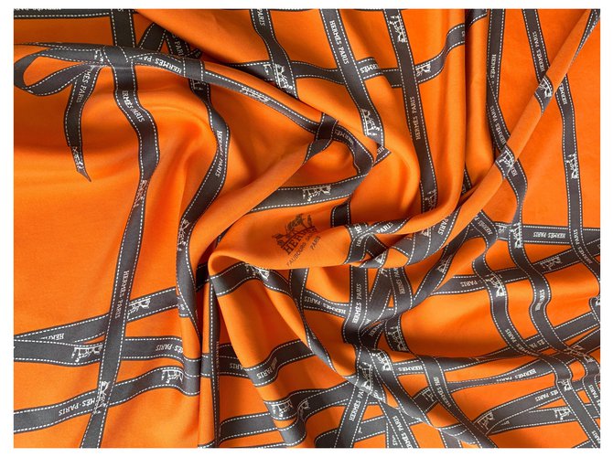 Hermès Orange Seide Bolduc Schal - Ansicht 8