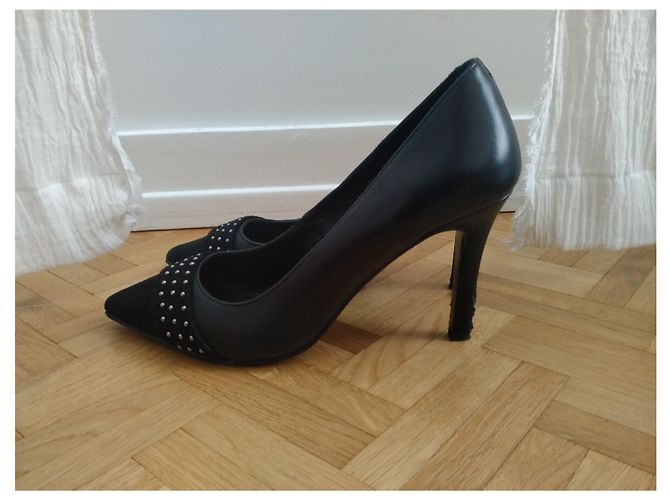 Décolleté Zapa in pelle nera e camoscio con borchie 37 Nero Argento - vista 2