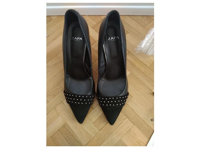 Décolleté Zapa in pelle nera e camoscio con borchie 37 Nero Argento - vista 3