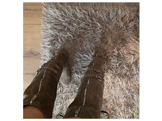Botas SHY de camurça com joelho com zíper Taupe - vista 12