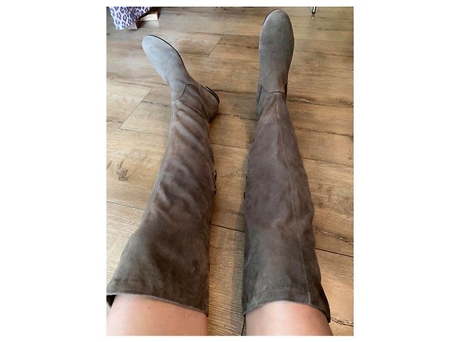 Botas SHY de camurça com joelho com zíper Taupe - vista 9