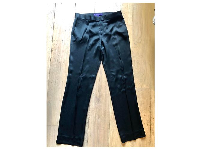 Pantalones de esmoquin Ralph Lauren negros de seda pernera ancha - vista 3