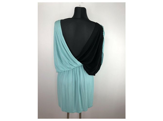 Vestido Msgm colourblock drapeado estilo griego negro rosa turquesa - vista 2