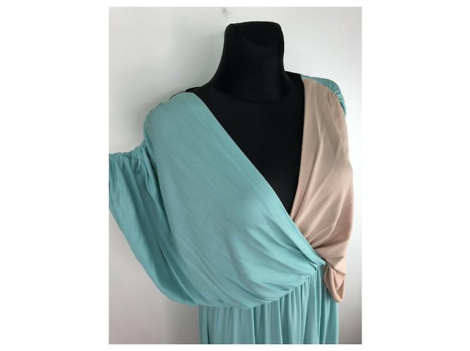 Vestido Msgm colourblock drapeado estilo griego negro rosa turquesa - vista 3