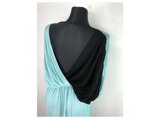Vestido Msgm colourblock drapeado estilo griego negro rosa turquesa - vista 4