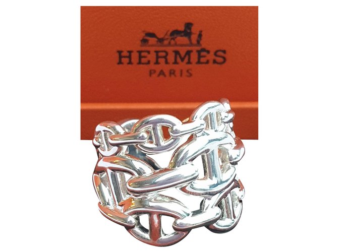 Bague Hermes Chaine D'ancre Enchainee Grand Modele Hermès Chaine d'ancre Enchainee Argent Argenté ref.236871 - Joli Closet