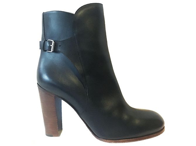 Botines Céline de cuero negro con tacón de madera - vista 2