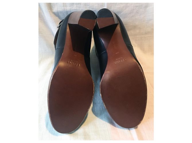 Botines Céline de cuero negro con tacón de madera - vista 5