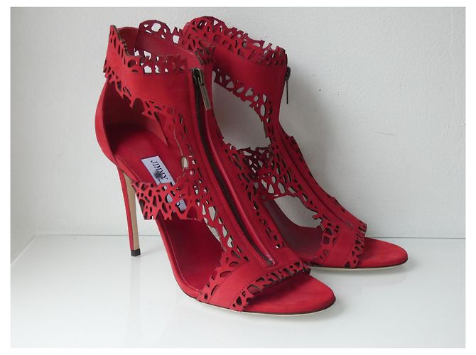 Sandalias Jimmy Choo de piel roja con cremallera - vista 2