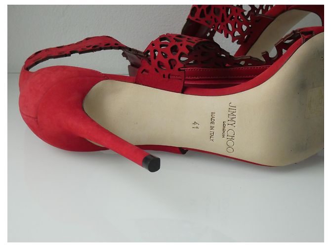 Sandalias Jimmy Choo de piel roja con cremallera - vista 6