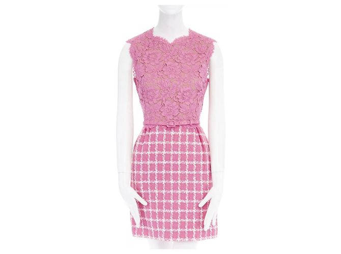 Abito Valentino in tweed rosa e pizzo - vista 2