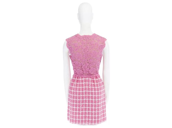 Abito Valentino in tweed rosa e pizzo - vista 3