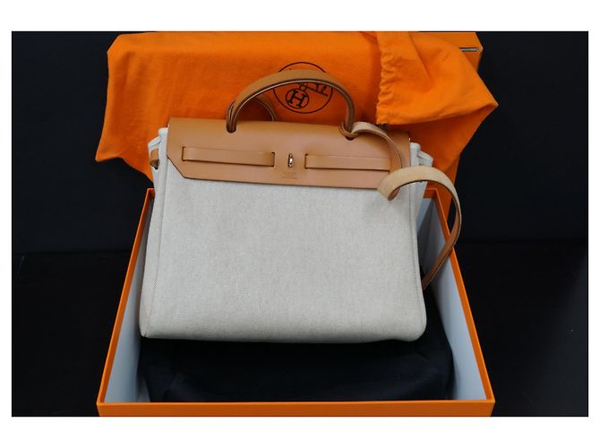 Hermès Herbag PM 2 nel 1 Borsa a tracolla in pelle naturale canvas 31 Crudo - vista 4