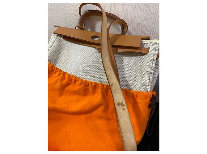 Hermès Herbag PM 2 nel 1 Borsa a tracolla in pelle naturale canvas 31 Crudo - vista 5