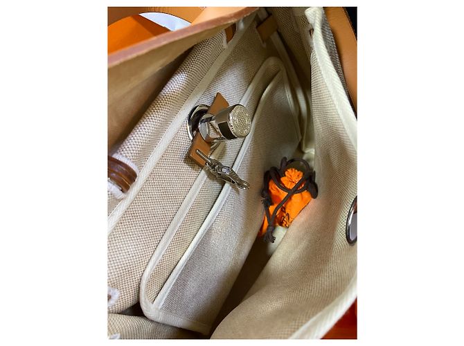 Hermès Herbag PM 2 nel 1 Borsa a tracolla in pelle naturale canvas 31 Crudo - vista 6