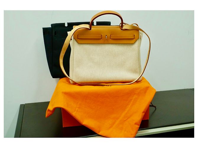 Hermès Herbag PM 2 nel 1 Borsa a tracolla in pelle naturale canvas 31 Crudo - vista 8