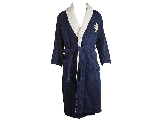 Hermès Hermes Blue & Lavender Soft Cotton Herren Bademantel Bademantel w. Emblem - Ansicht 2