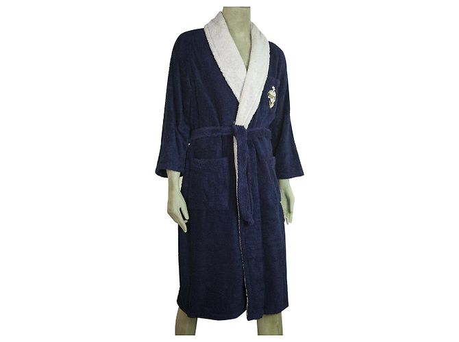 Hermès Hermes Blue & Lavender Soft Cotton Herren Bademantel Bademantel w. Emblem - Ansicht 3