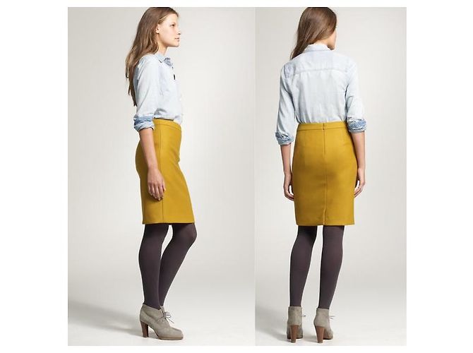 J.Crew Serge Bleistiftrock in Bronze Ocker Wolle Gelb - Ansicht 4